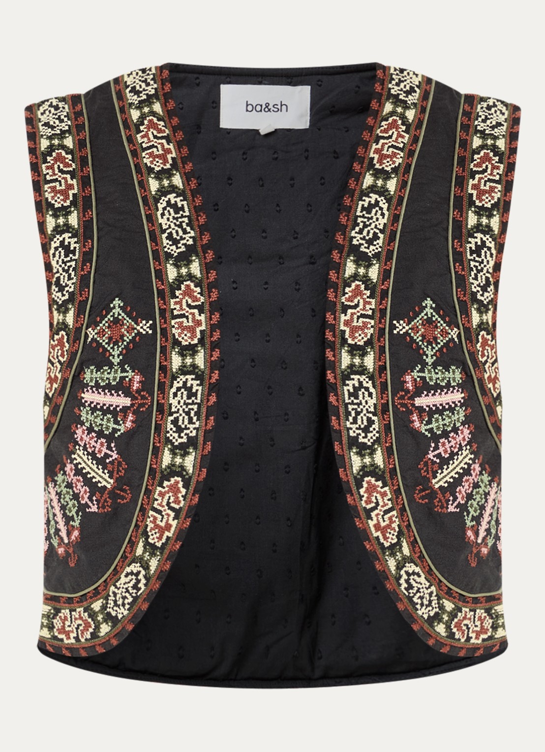 ba&sh Fosca gilet in linnenblend met borduring - voorkant 2 antraciet