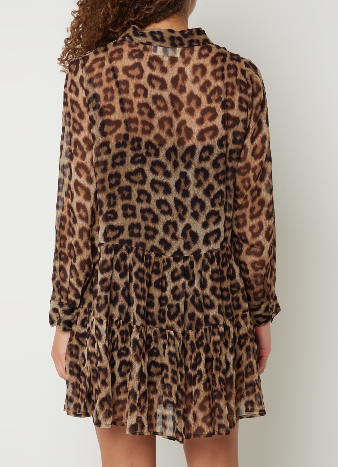 ba&sh Fusion mini blousejurk met panterprint - achterkant 3 camel