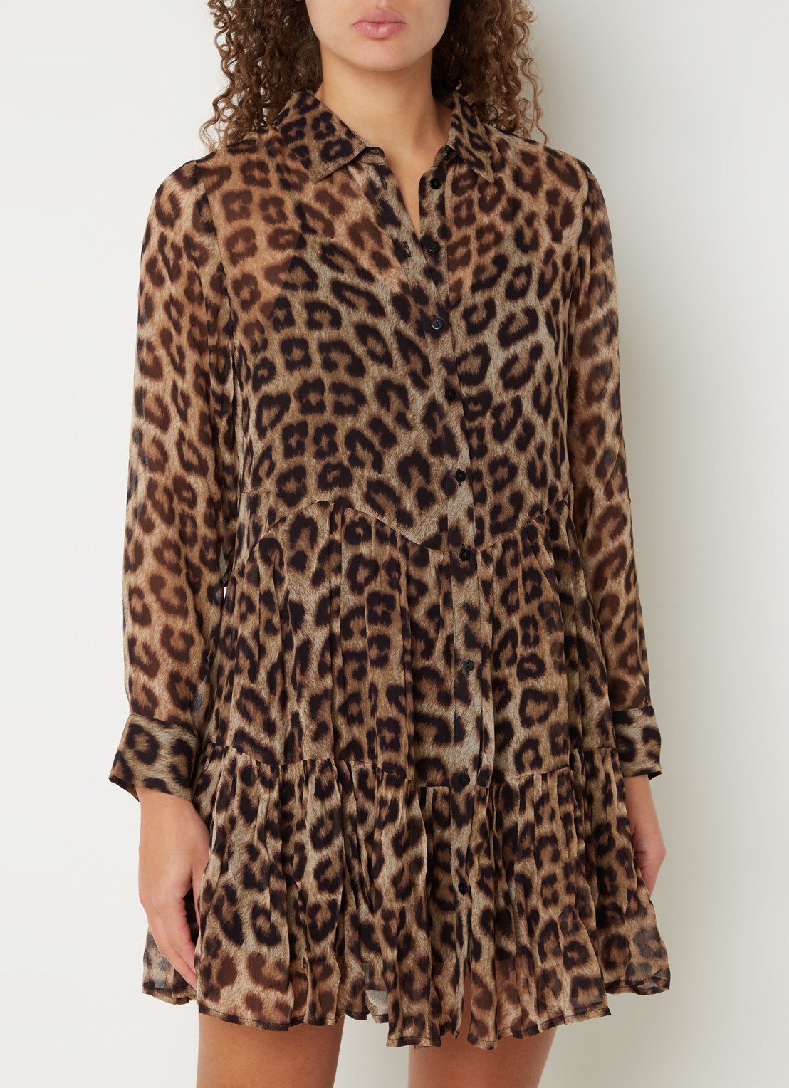 ba&sh Fusion mini blousejurk met panterprint - detail 4 camel