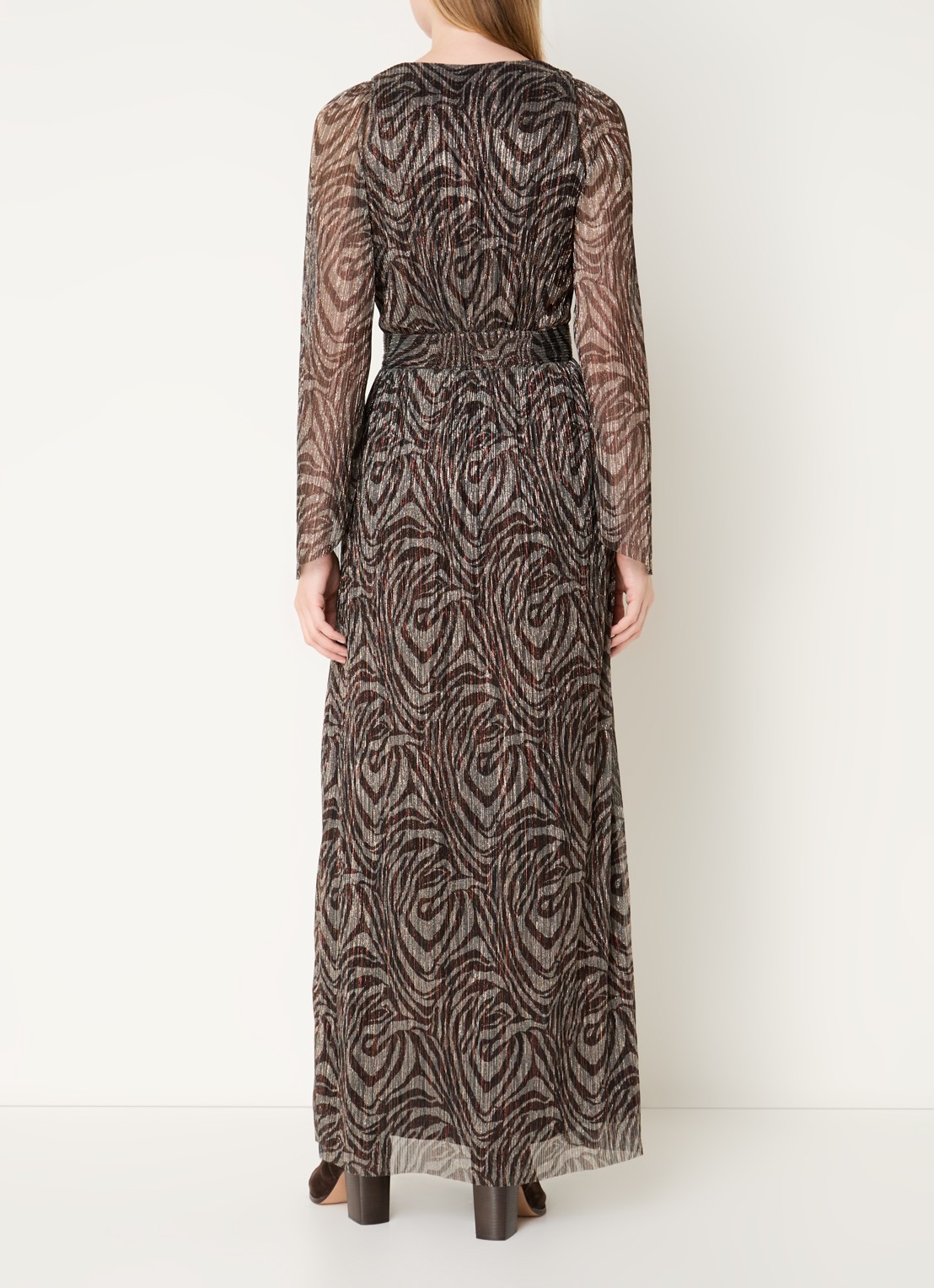 ba&sh Gaelle maxi jurk met cut-out detail en lurex - achterkant lichtgrijs