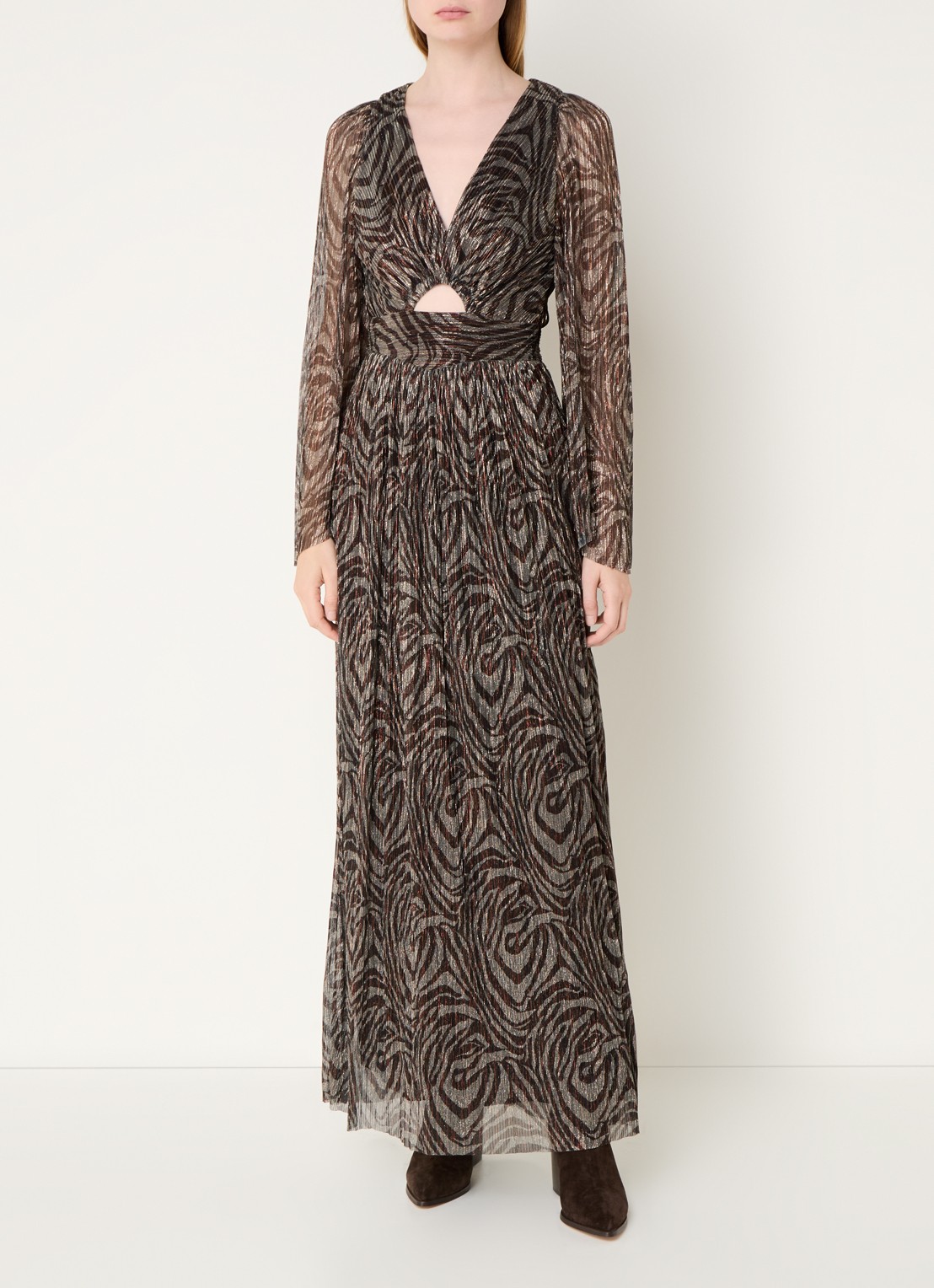 ba&sh Gaelle maxi jurk met cut-out detail en lurex - detail 4 lichtgrijs