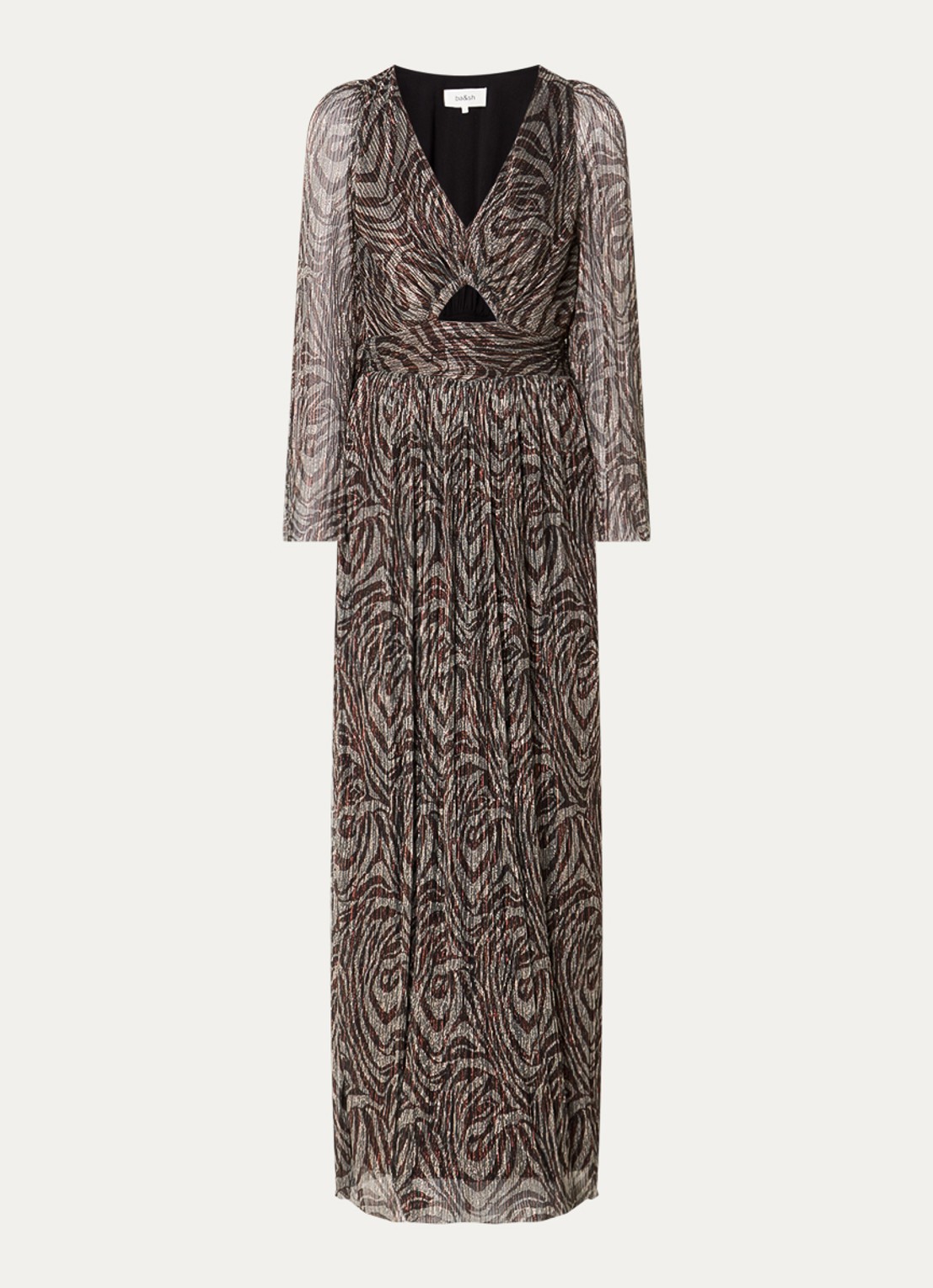 ba&sh Gaelle maxi jurk met cut-out detail en lurex - voorkant 2 lichtgrijs