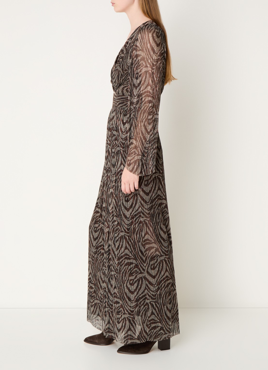 ba&sh Gaelle maxi jurk met cut-out detail en lurex - voorkant 3 lichtgrijs