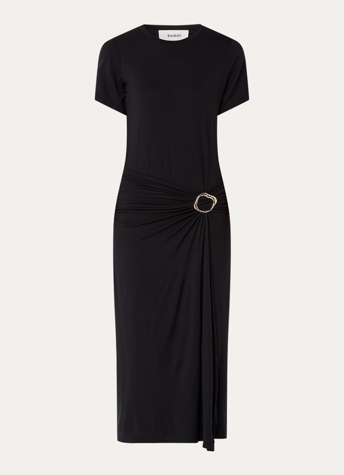 ba&sh Galtea asymmetrische midi jurk van jersey met split - voorkant 3 zwart