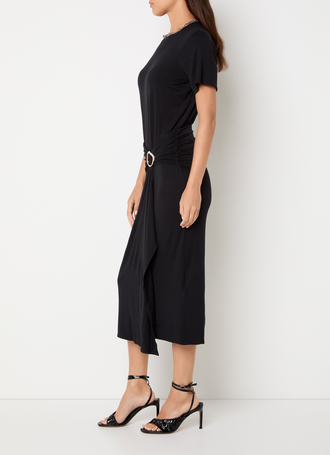 ba&sh Galtea asymmetrische midi jurk van jersey met split - voorkant 4 zwart