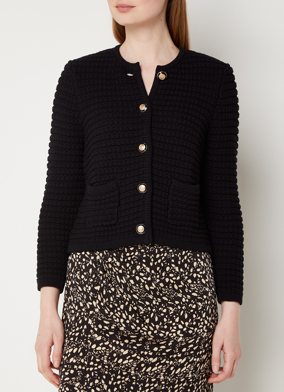 Ba&sh Gaspard grofgebreid cropped vest met schoudervulling - detail 3 zwart