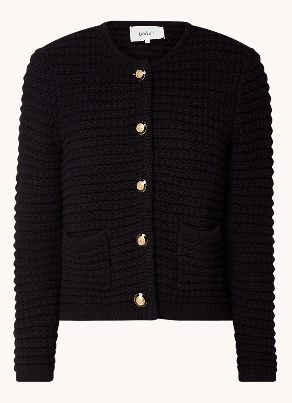 Ba&sh Gaspard grofgebreid cropped vest met schoudervulling - voorkant zwart