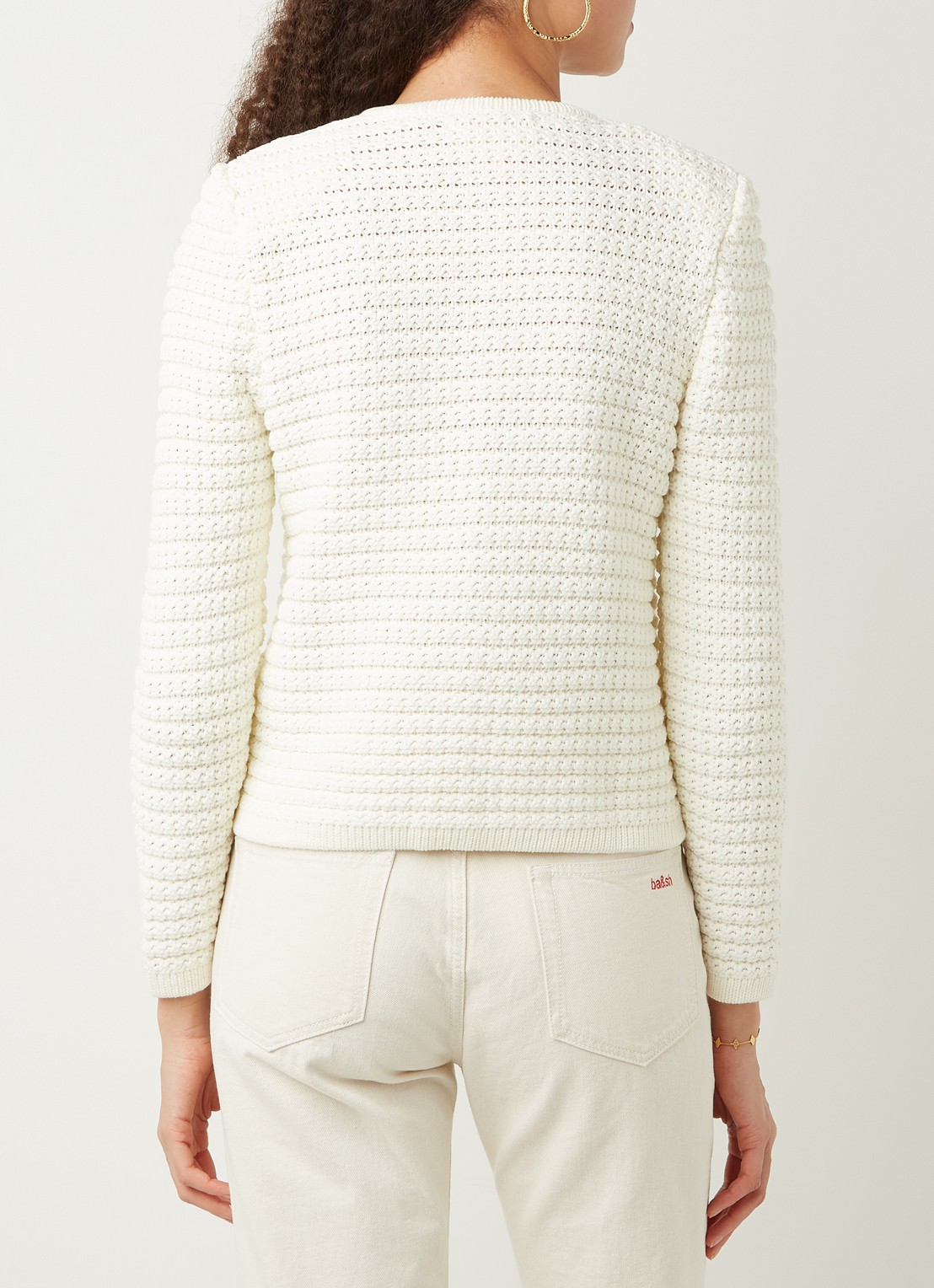 Ba&sh Gaspard grofgebreid cropped vest met schoudervulling - achterkant gebroken wit