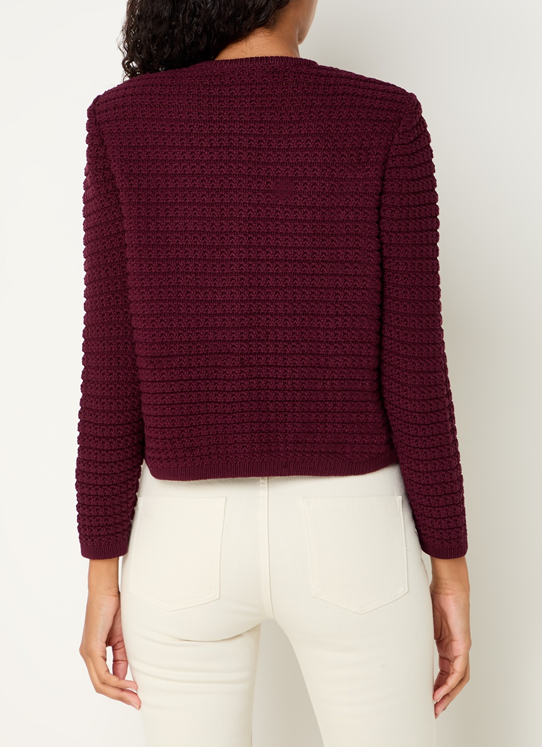 ba&sh Gaspard grofgebreid vest met opgestikte zakken - achterkant 5 cranberryrood