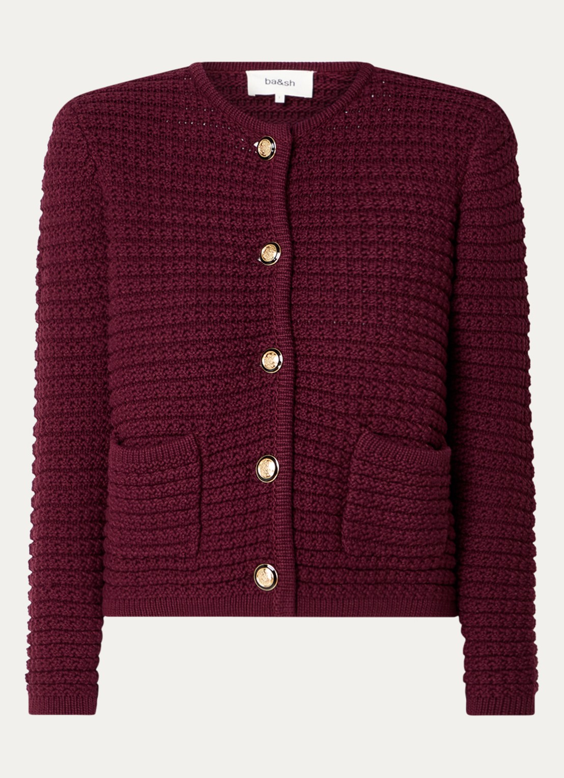 ba&sh Gaspard grofgebreid vest met opgestikte zakken - voorkant cranberryrood