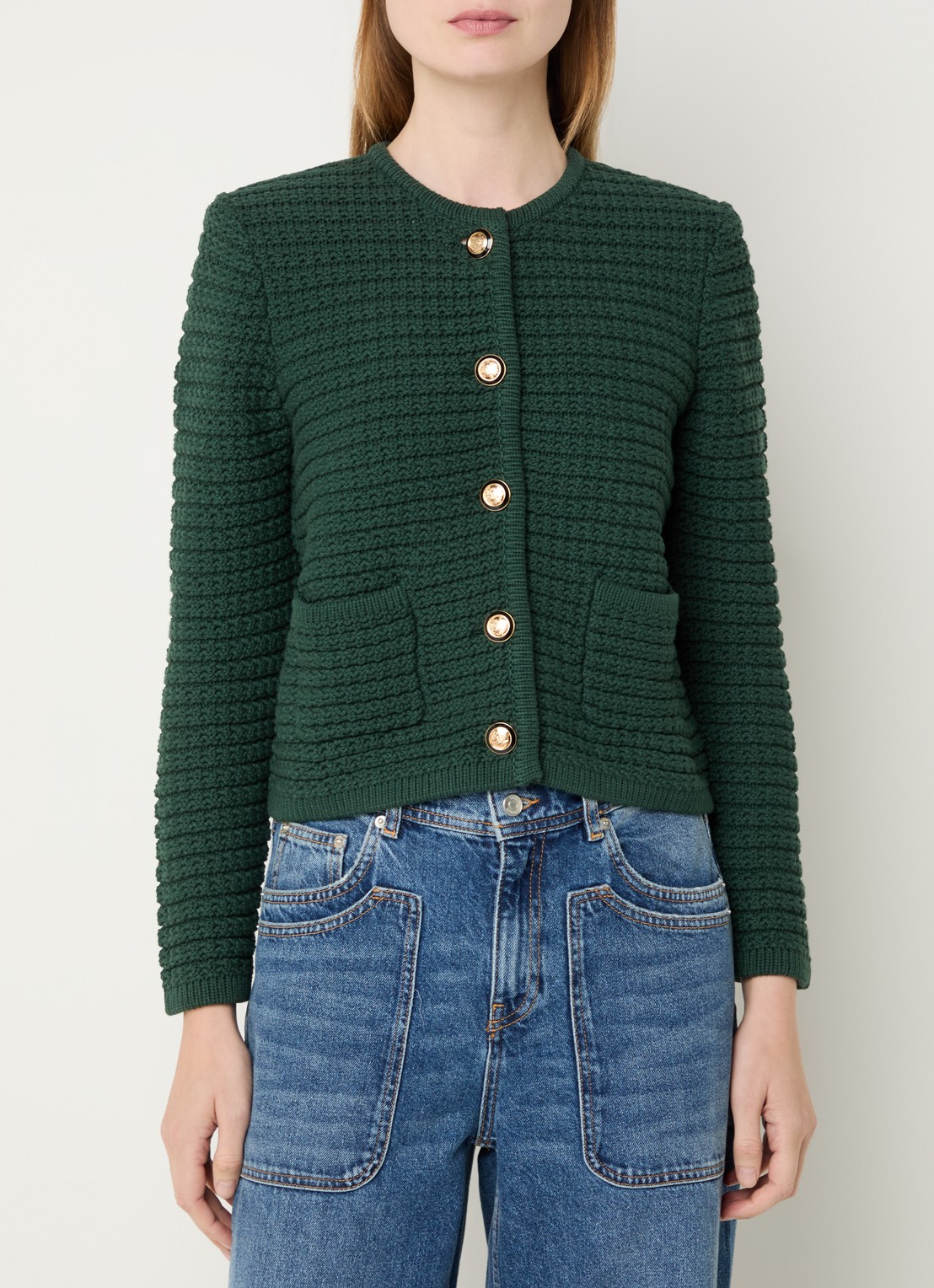 ba&sh Gaspard grofgebreid vest met opgestikte zakken - detail 4 groen