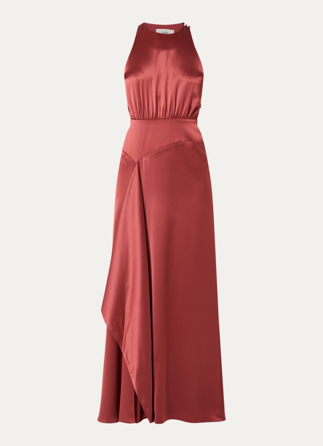 ba&sh Gerry maxi jurk van satijn met asymmetrische zoom - voorkant 2 steenrood