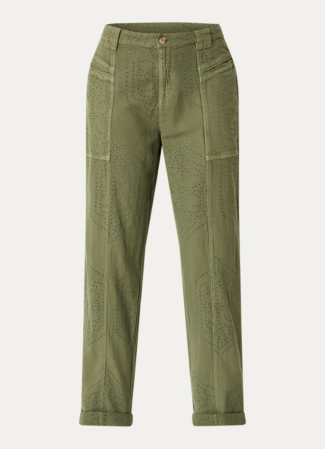 ba&sh Giany high waist cropped tapered fit broek met opengewerkt dessin - voorkant 2 groen