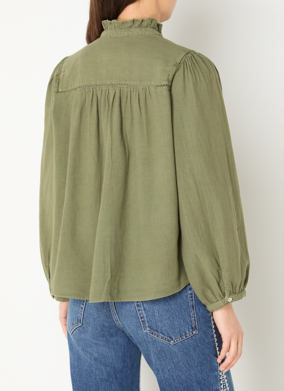 ba&sh Gilda blouse met opengewerkt dessin - achterkant 2 legergroen