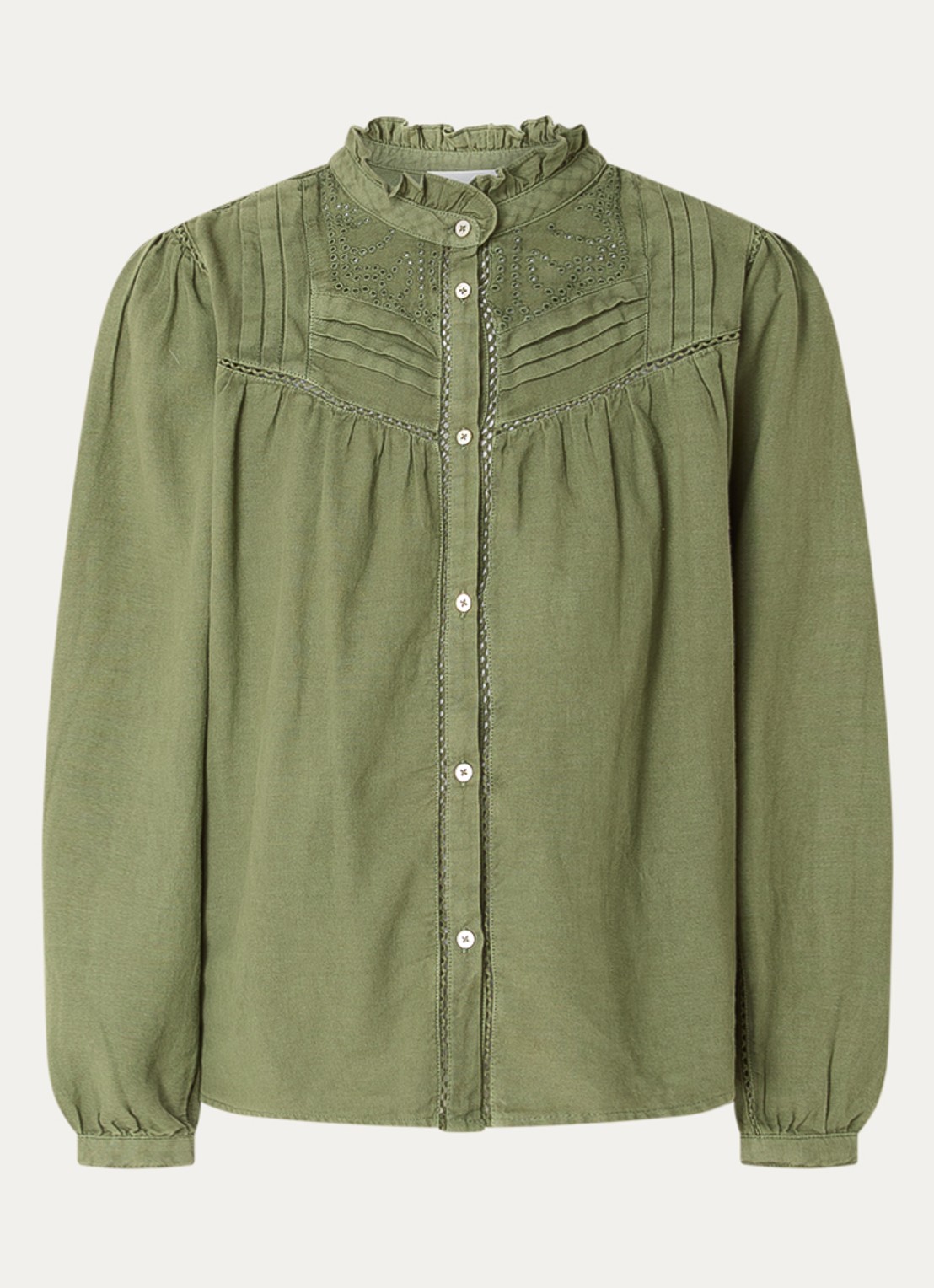 ba&sh Gilda blouse met opengewerkt dessin - voorkant 3 legergroen