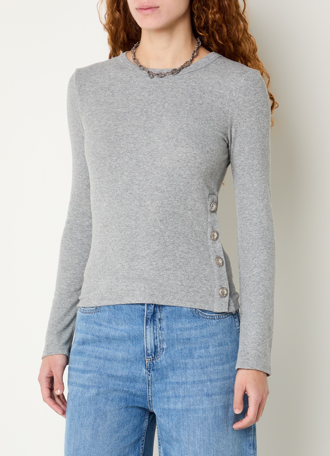 ba&sh Giulia longsleeve met knoopdetail - detail grijs