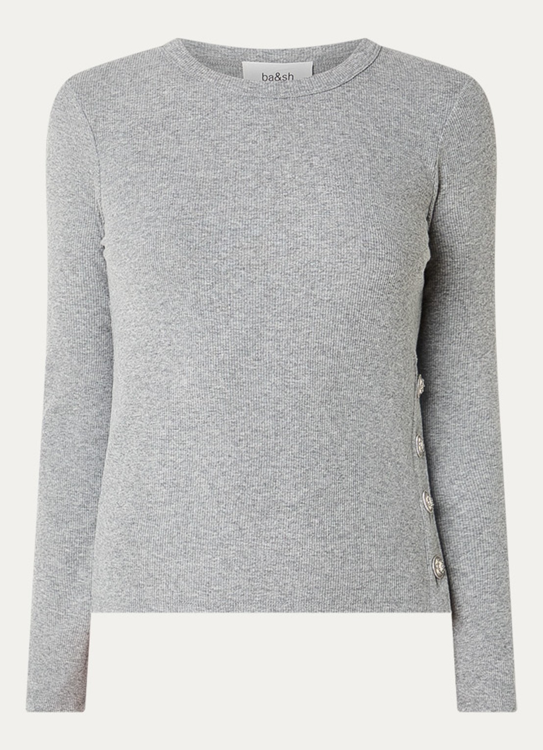ba&sh Giulia longsleeve met knoopdetail - voorkant 3 grijs