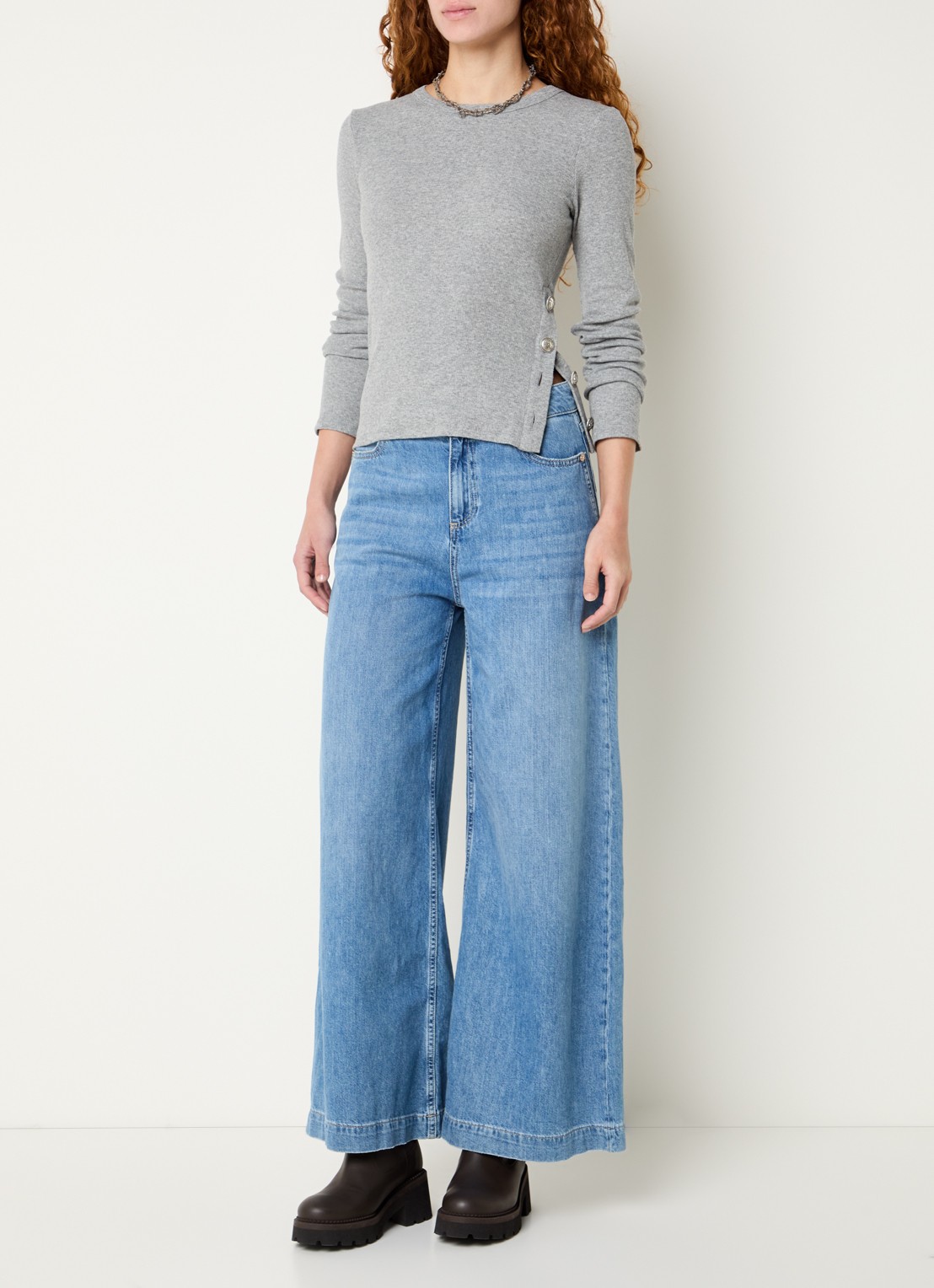 ba&sh Giulia longsleeve met knoopdetail - voorkant 4 grijs