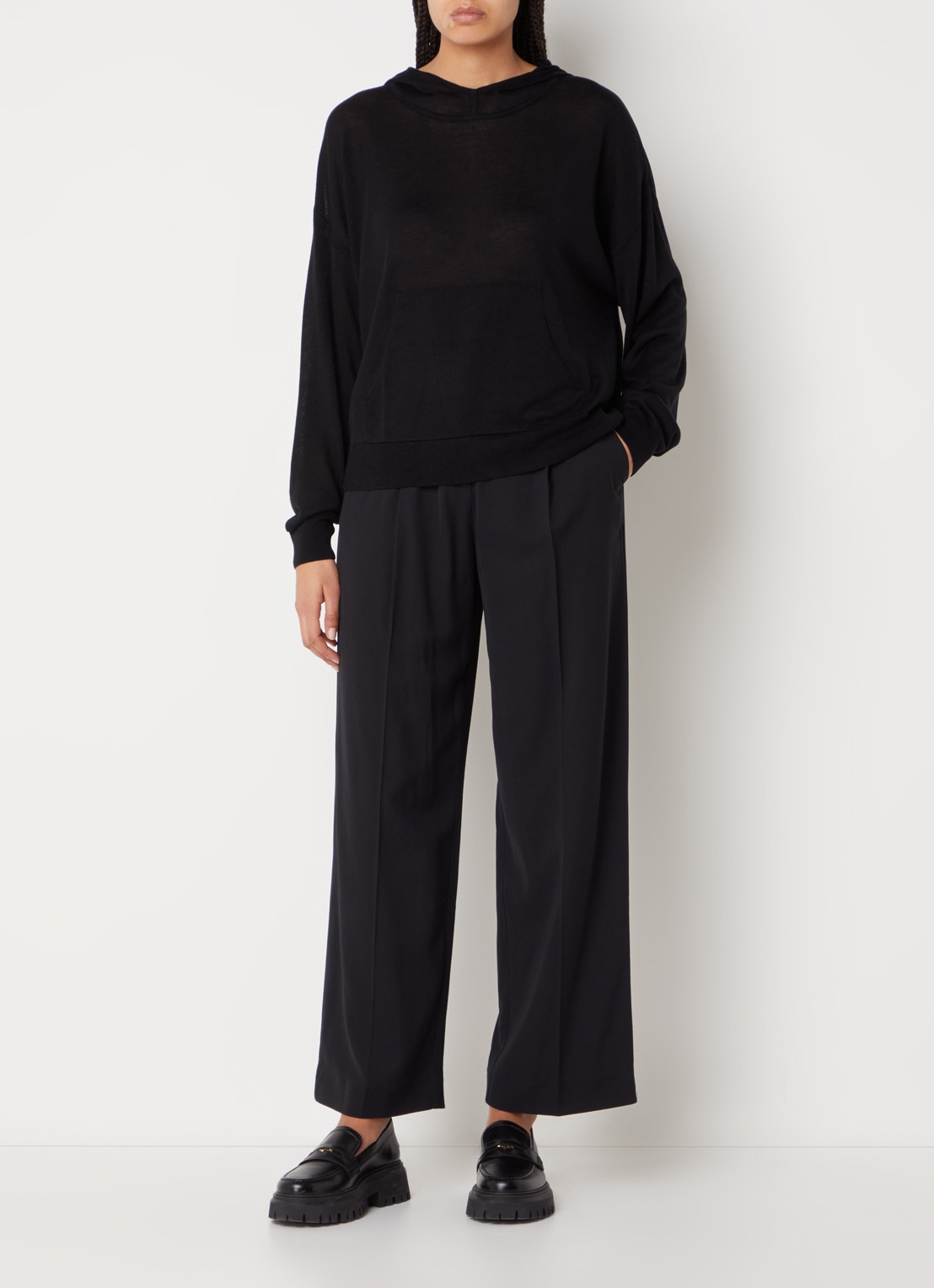 ba&sh Gona high waist wide fit pantalon met plooidetail - voorkant 2 zwart
