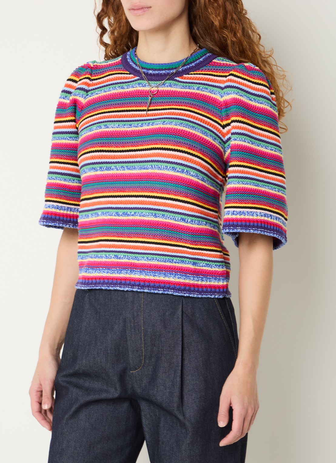 ba&sh Grofgebreide top met streepprint - detail 3 multicolor