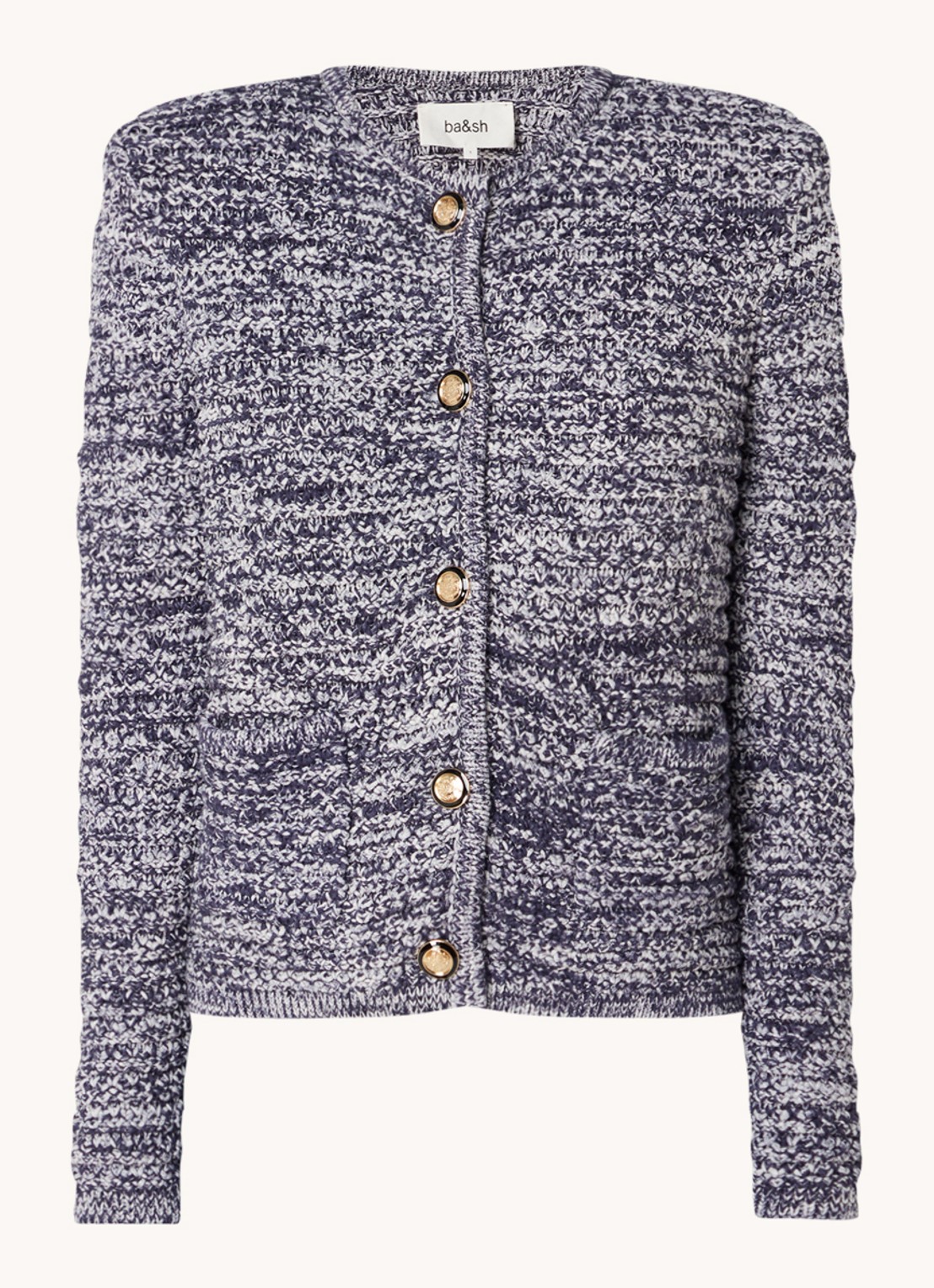 ba&sh Guspa grofgebreid vest met gemêleerd dessin - voorkant donkerblauw