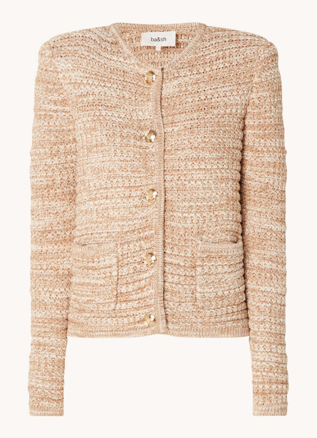 ba&sh Guspa grofgebreid vest met gemêleerd dessin - voorkant 2 beige