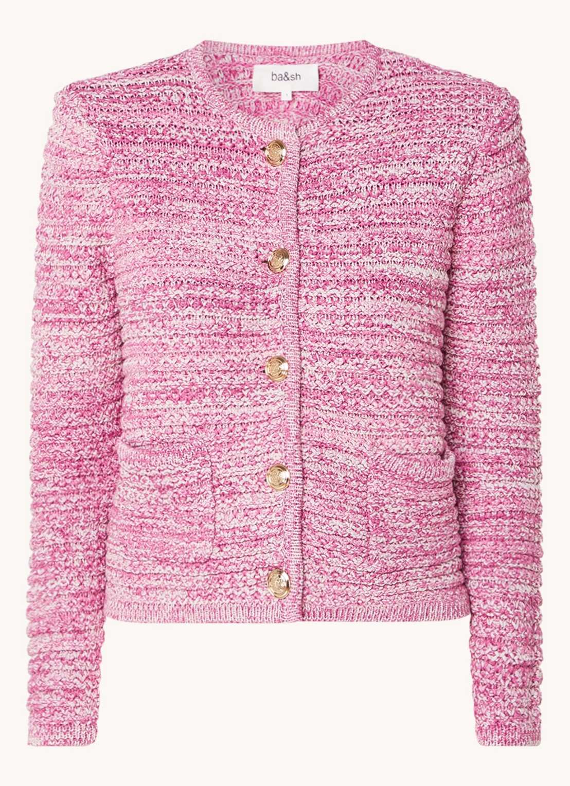 ba&sh Guspa grofgebreid vest met opgestikte zakken - voorkant 2 roze