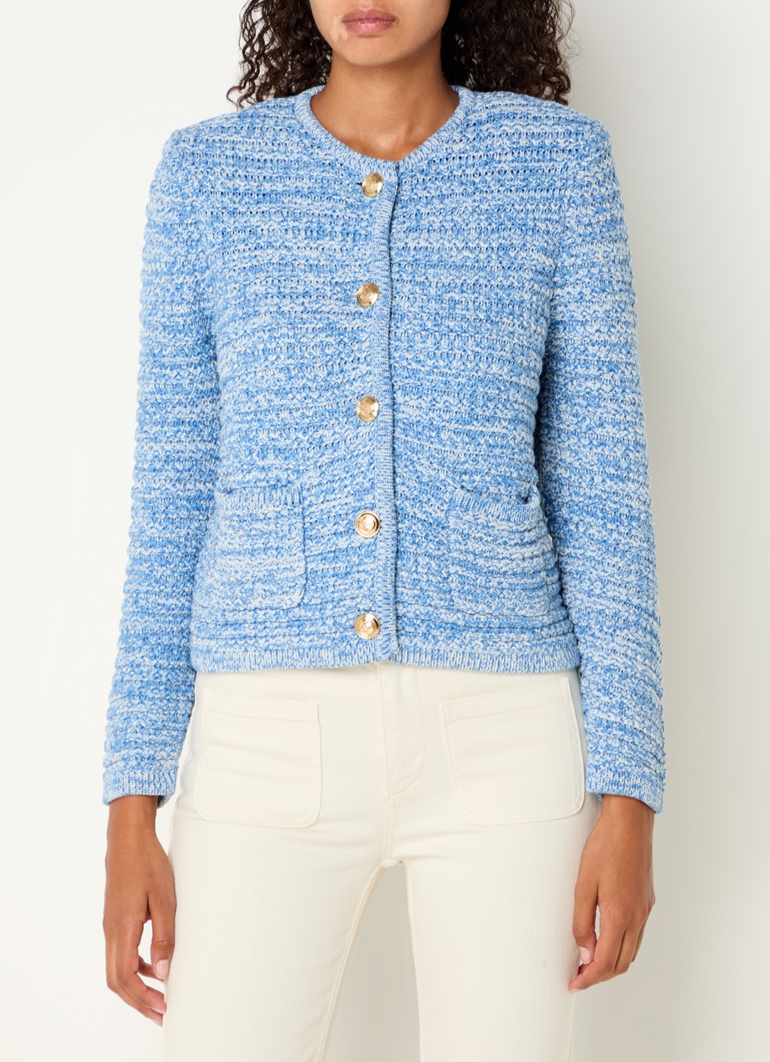 ba&sh Guspa grofgebreid vest met opgestikte zakken - detail 2 blauw