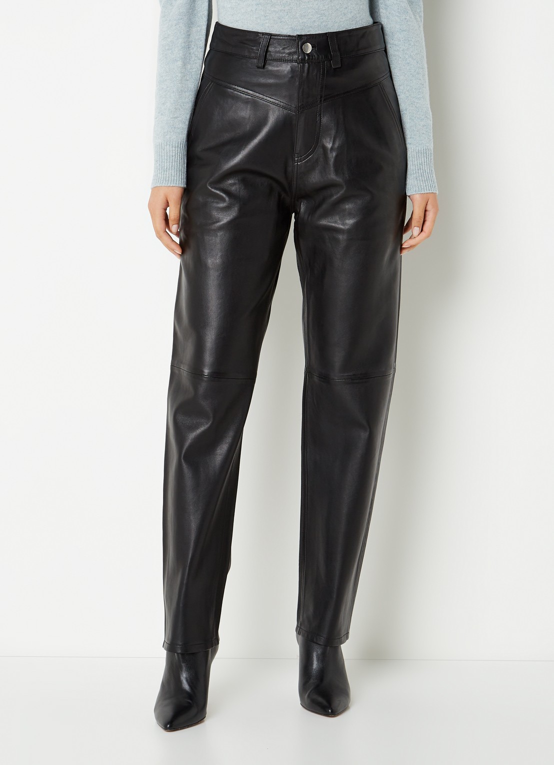 Ba&sh Hael high waist tapered fit broek van lamsleer - detail 2 zwart