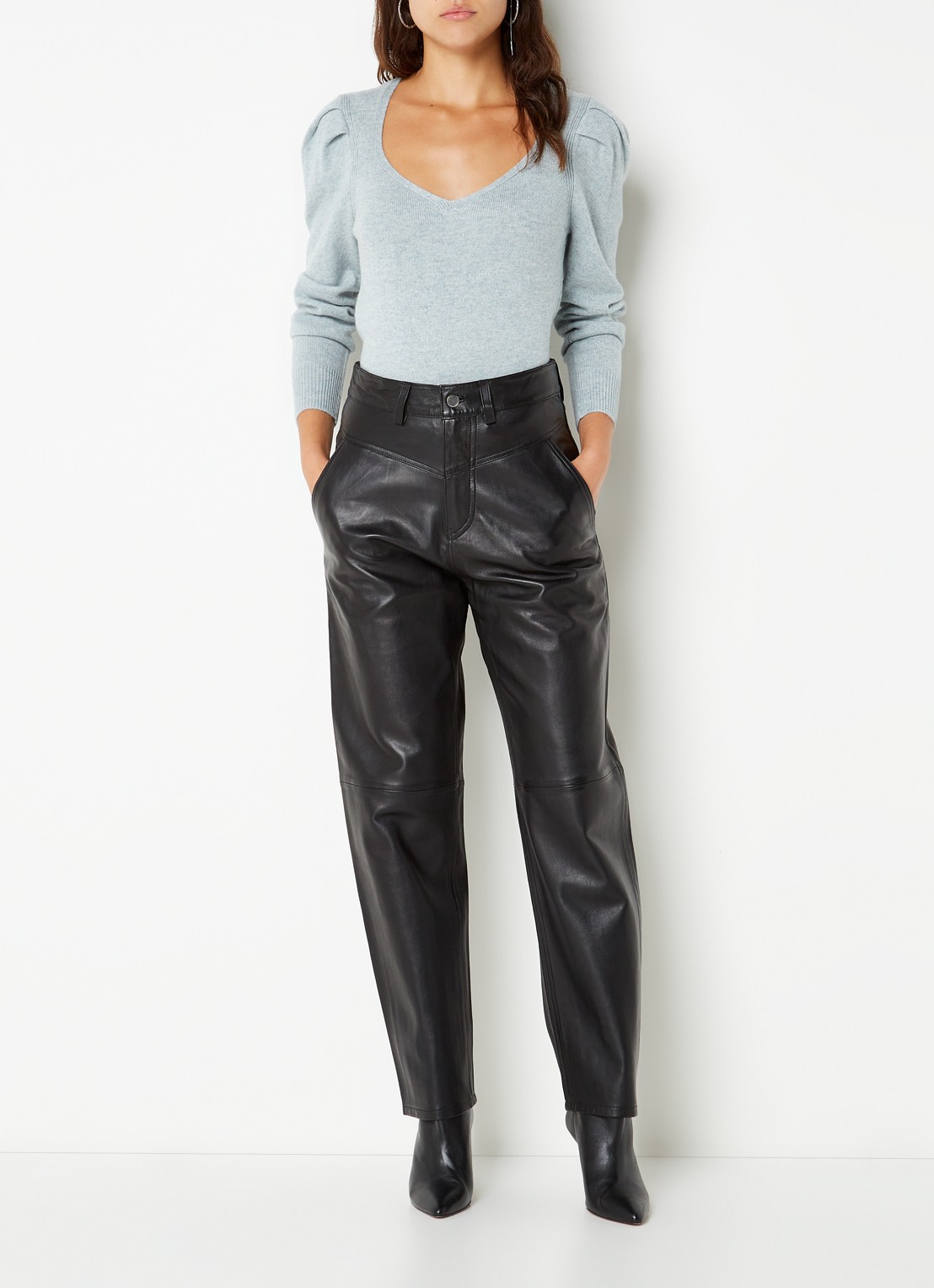 Ba&sh Hael high waist tapered fit broek van lamsleer - voorkant 4 zwart