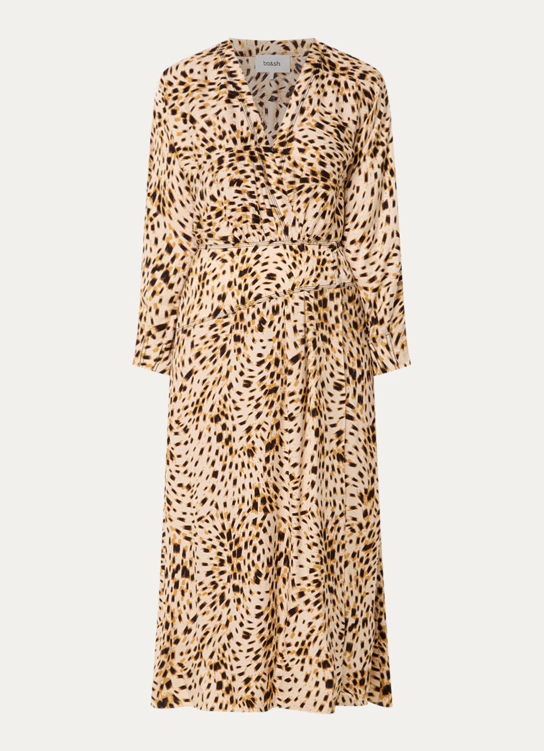 ba&sh Hamy maxi jurk met dierenprint en split - voorkant 2 camel