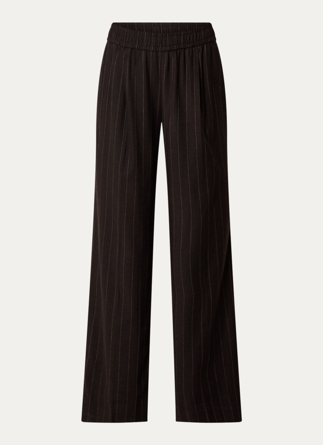 ba&sh Handrew mid waist straight fit broek in wolblend met krijtstreep - voorkant 3 donkerbruin