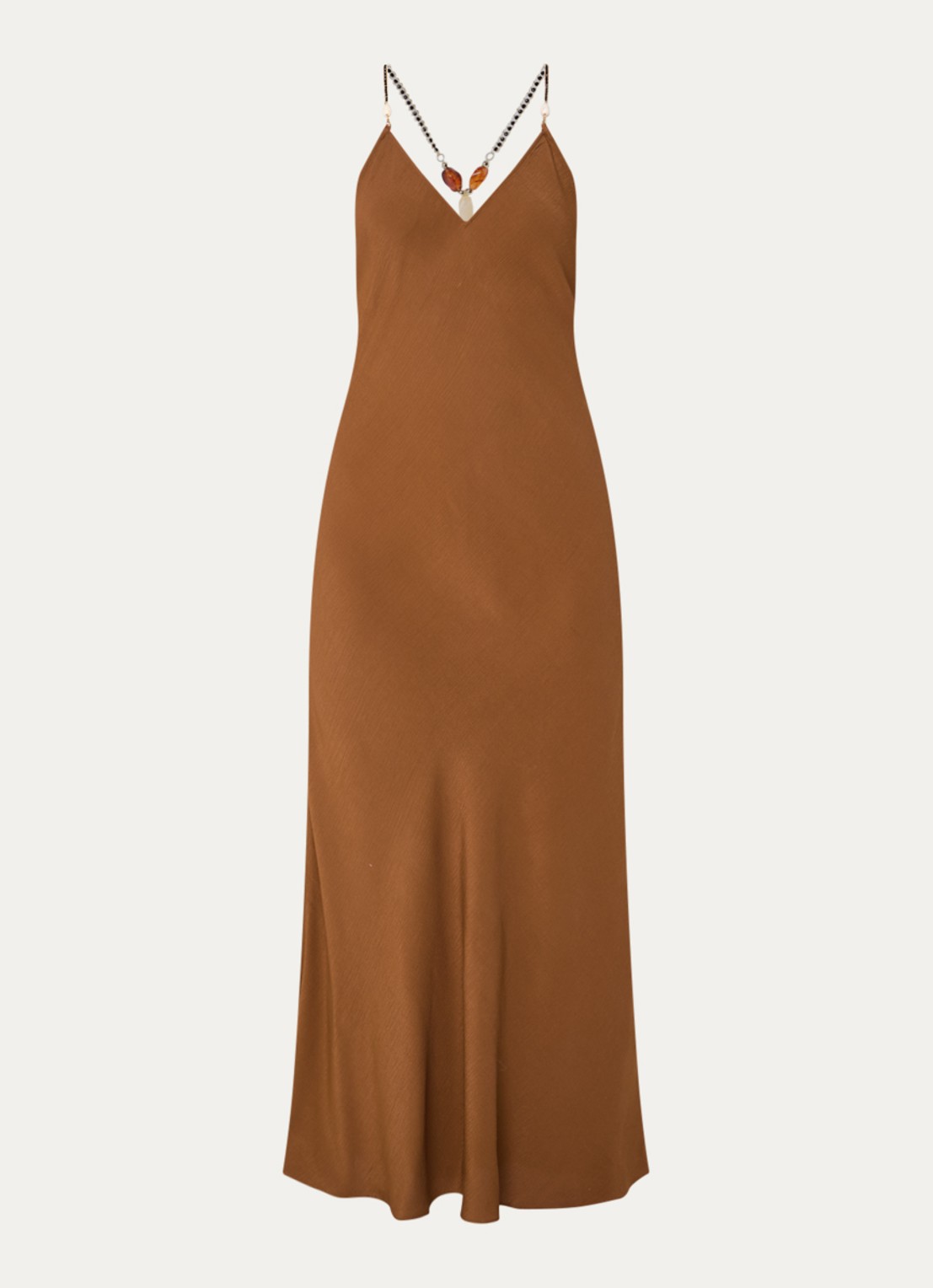 ba&sh Hany maxi jurk met een rugdecolleté en kralendecoratie  - voorkant hazelnootbruin