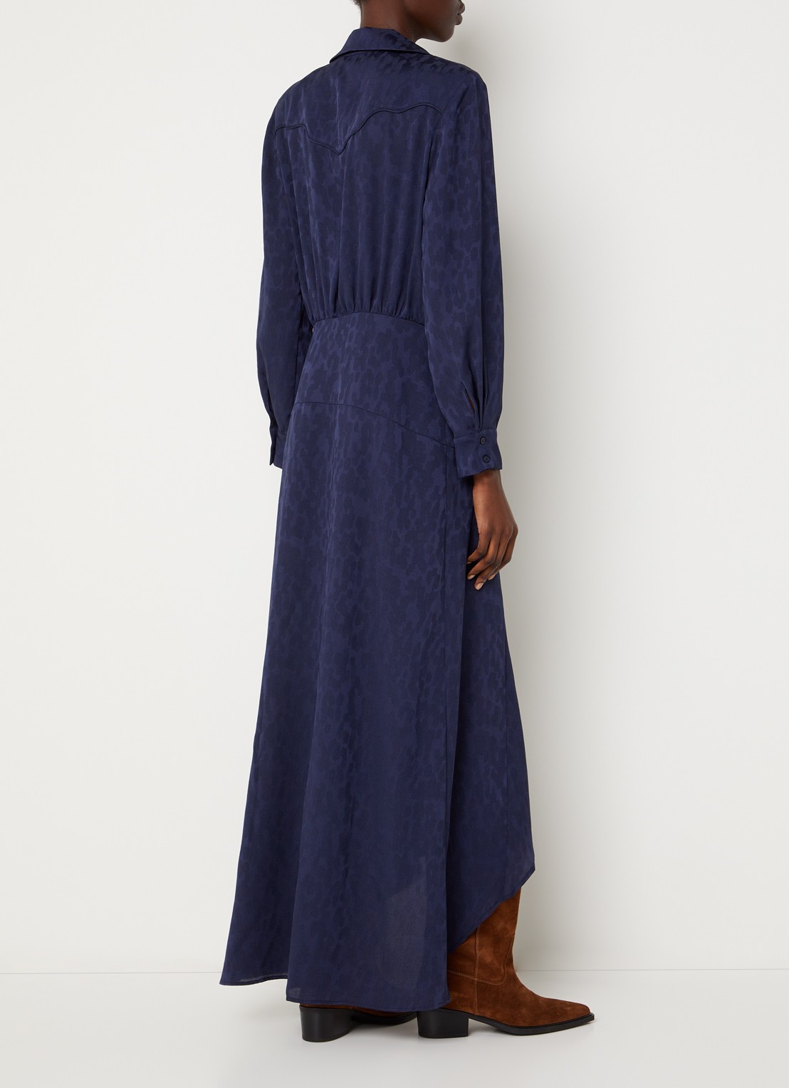 ba&sh Helia maxi blousejurk met print - achterkant donkerblauw