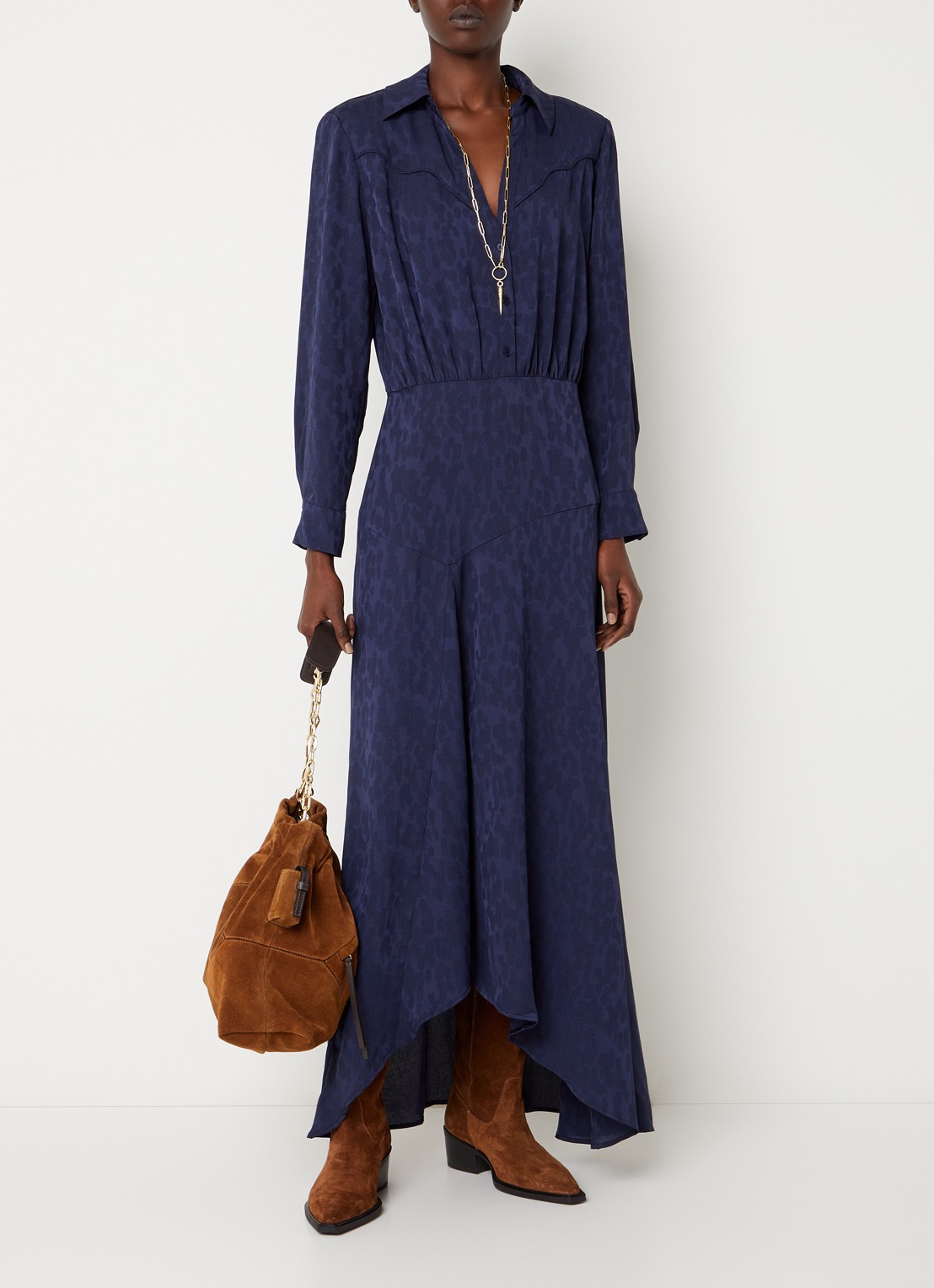 ba&sh Helia maxi blousejurk met print - detail 4 donkerblauw