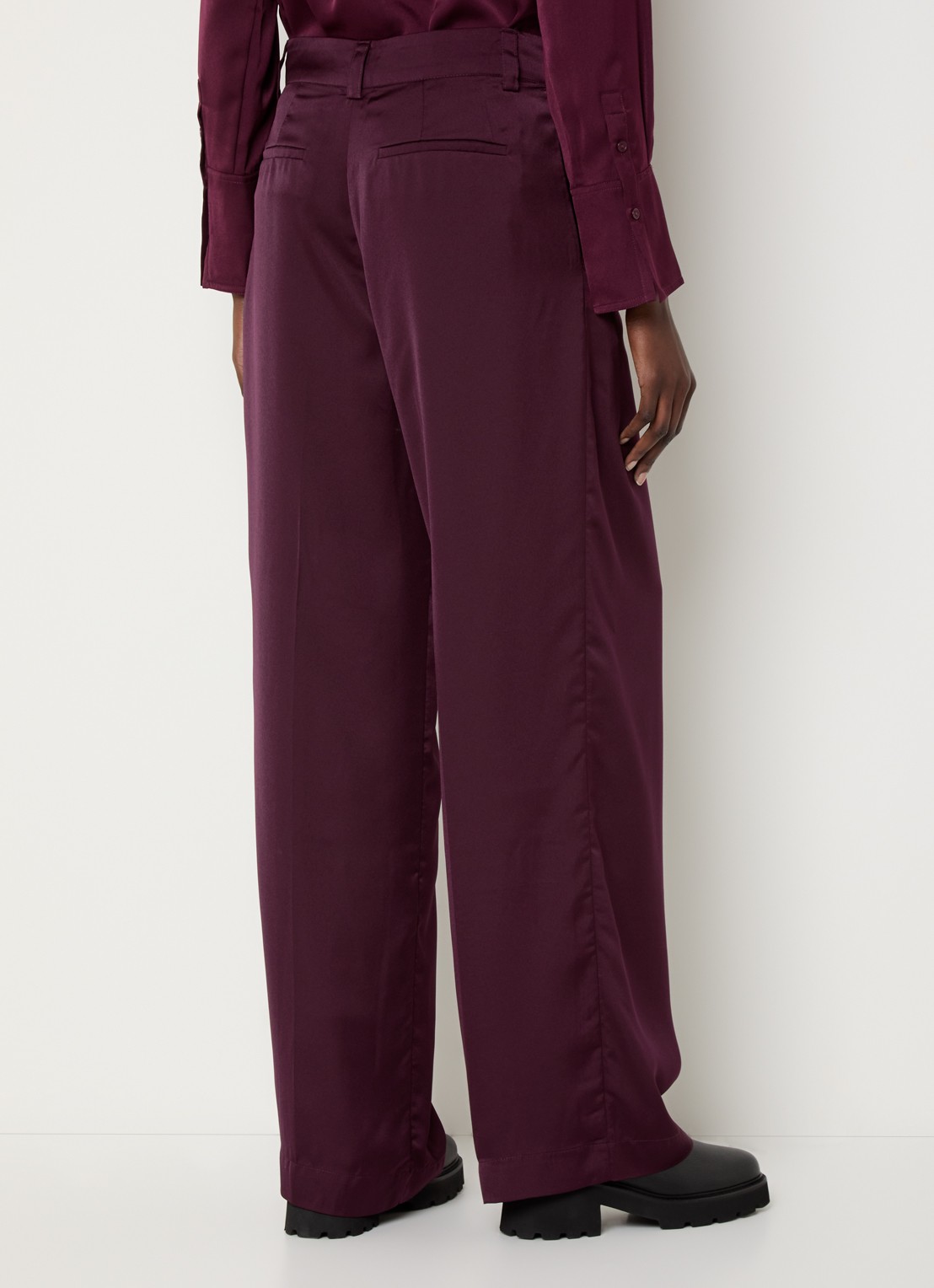 ba&sh High waist loose fit pantalon van satijn - achterkant 3 bordeauxrood