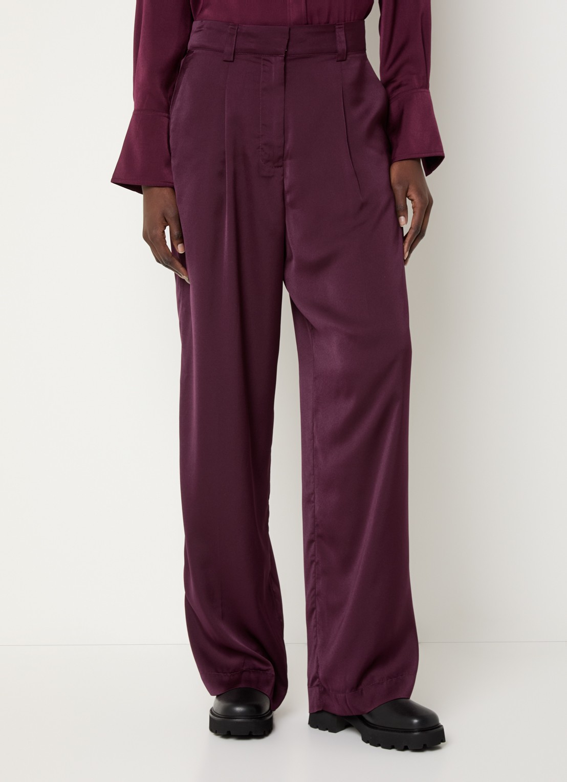 ba&sh High waist loose fit pantalon van satijn - detail 4 bordeauxrood
