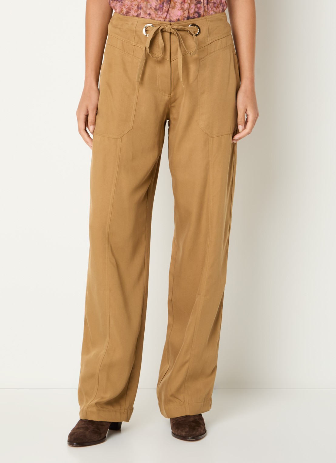 ba&sh High waist straight fit broek met steekzakken - detail camel