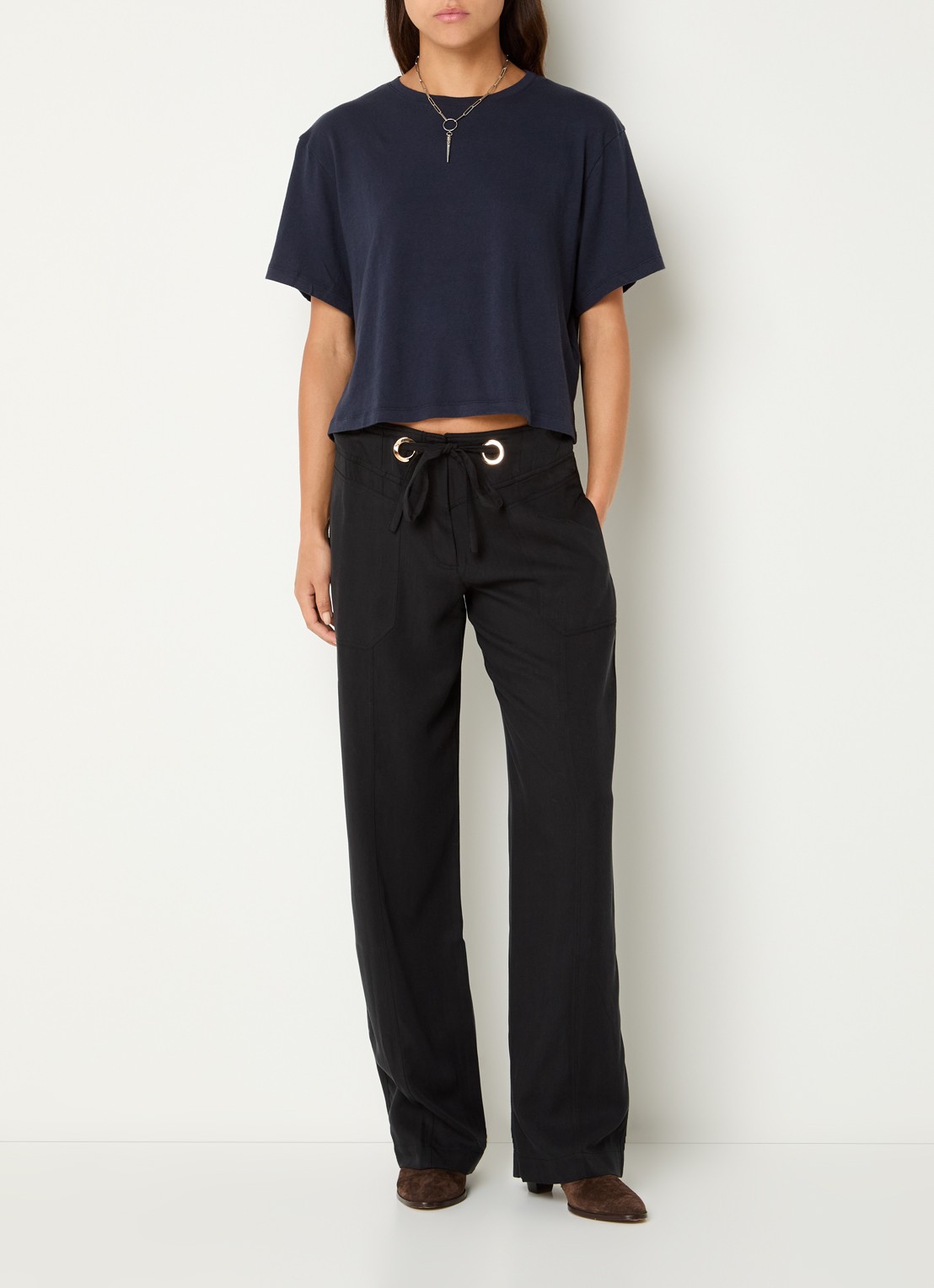 ba&sh High waist straight fit broek met steekzakken - voorkant 2 zwart
