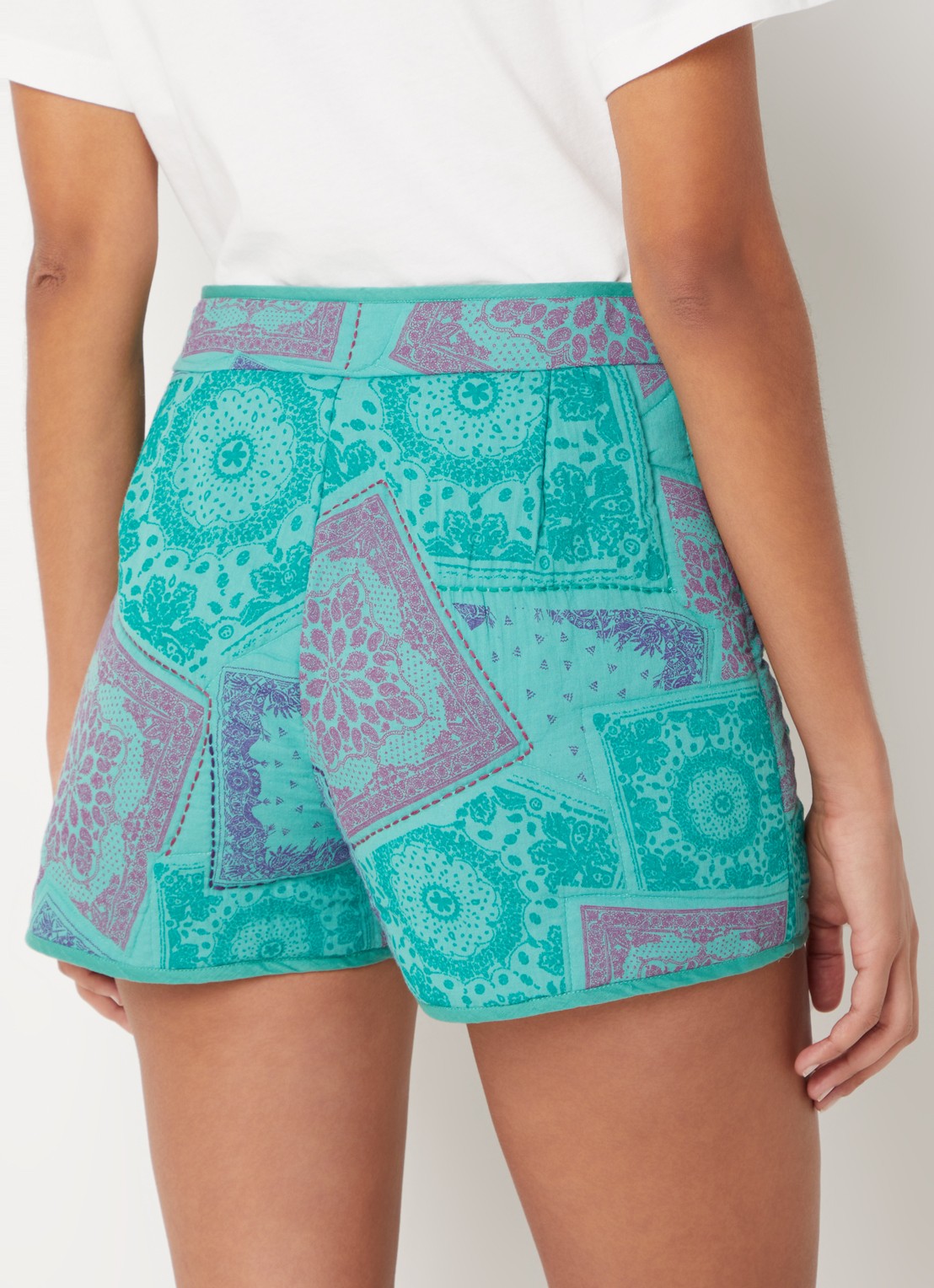 ba&sh High waist straight fit korte broek met print - achterkant 2 groen