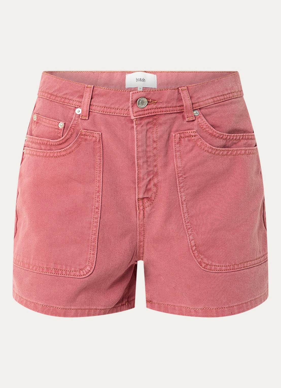 ba&sh High waist straight fit korte broek van denim - voorkant 2 zalmroze
