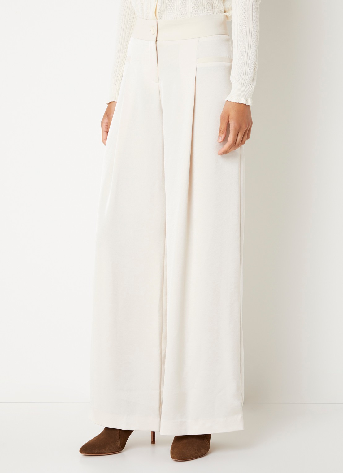 ba&sh High waist wide fit pantalon met plooidetail - detail creme