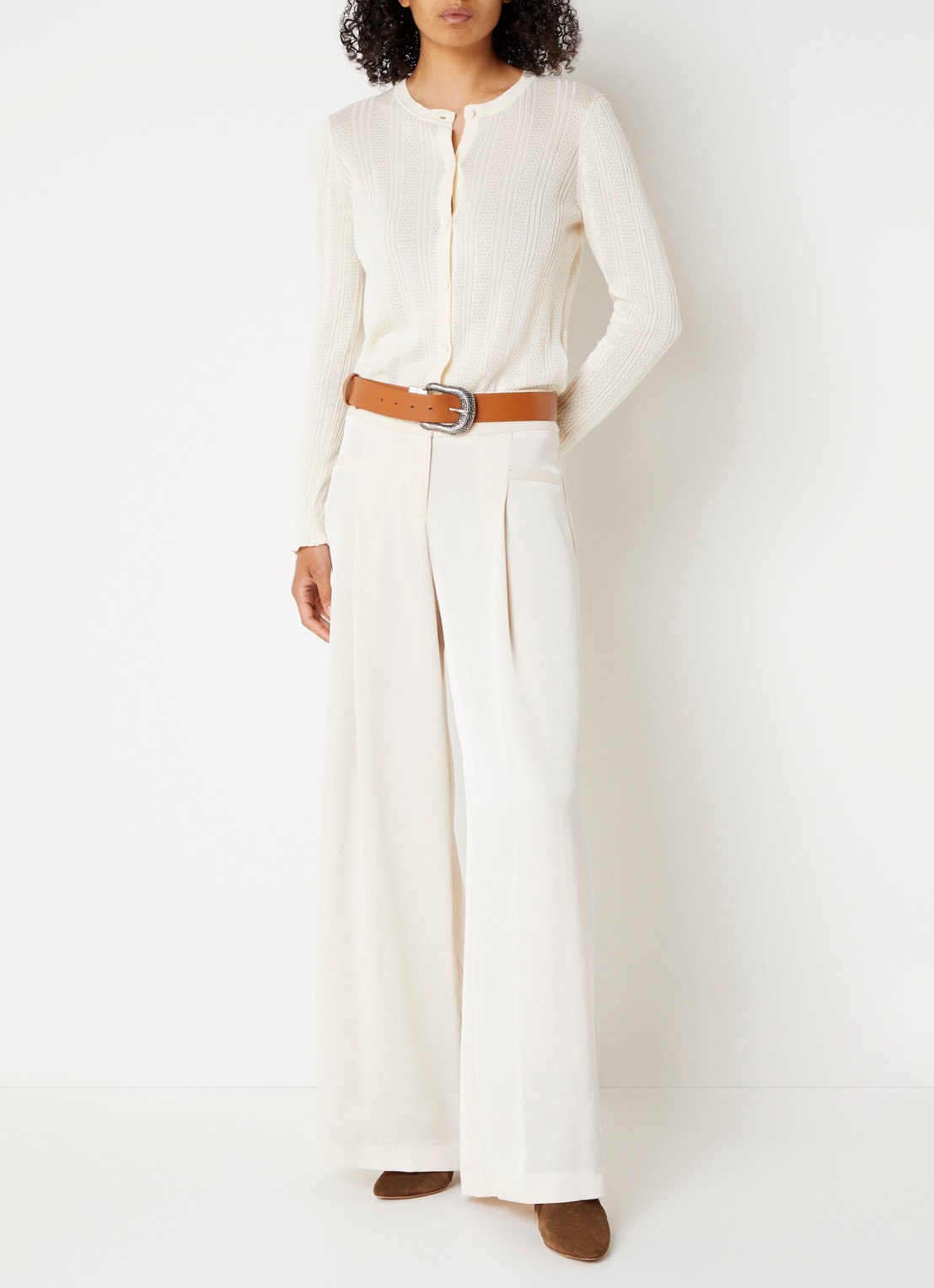 ba&sh High waist wide fit pantalon met plooidetail - voorkant 4 creme