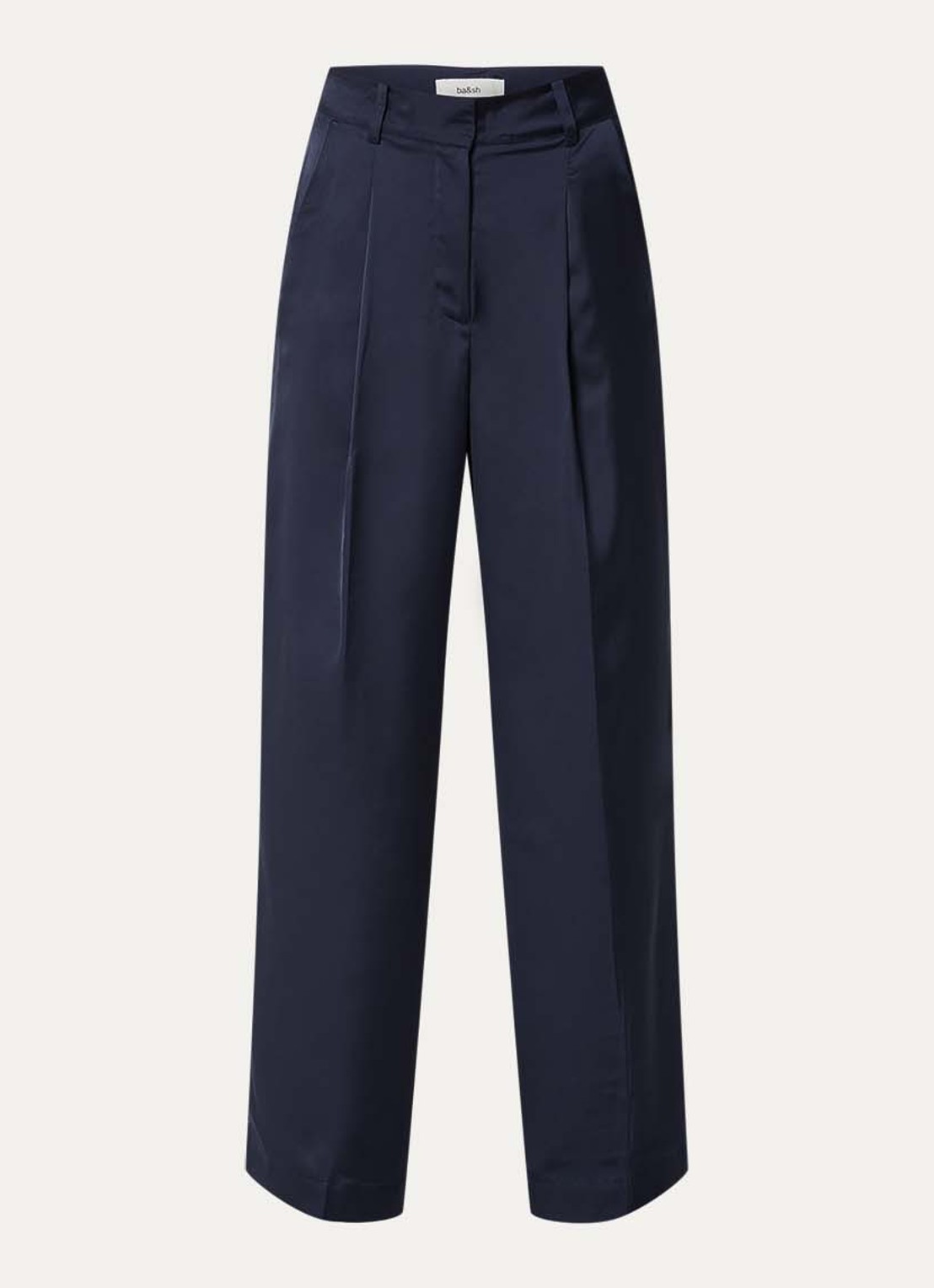 ba&sh High waist wide fit pantalon van satijn met steekzakken - voorkant donkerblauw