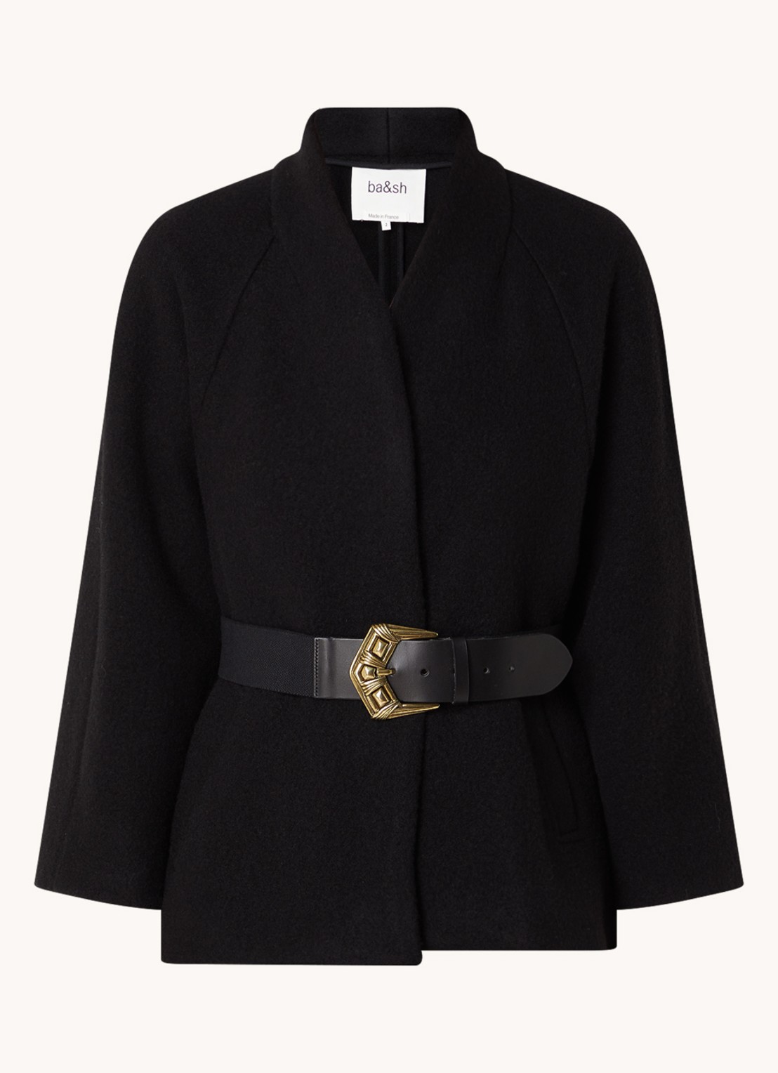 ba&sh Hini cape van wol met gespdetail - voorkant 2 zwart