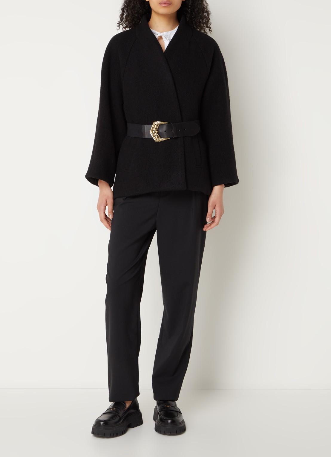ba&sh Hini cape van wol met gespdetail - voorkant 3 zwart