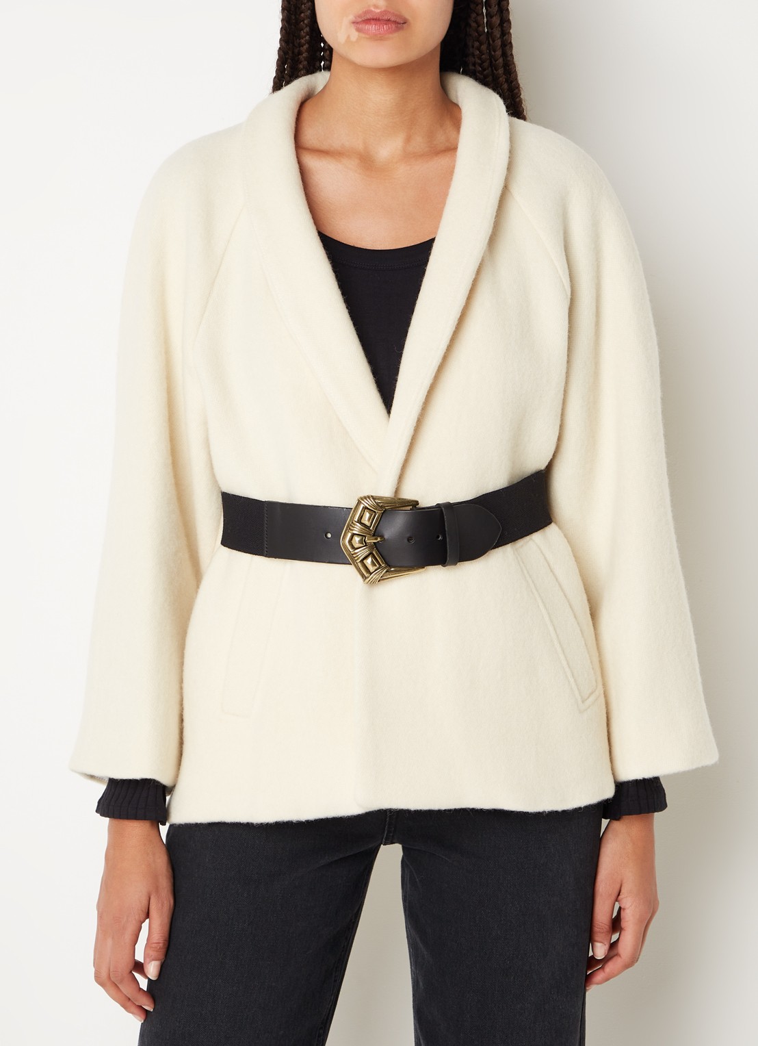 ba&sh Hini cape van wol met gespdetail - detail 4 gebroken wit