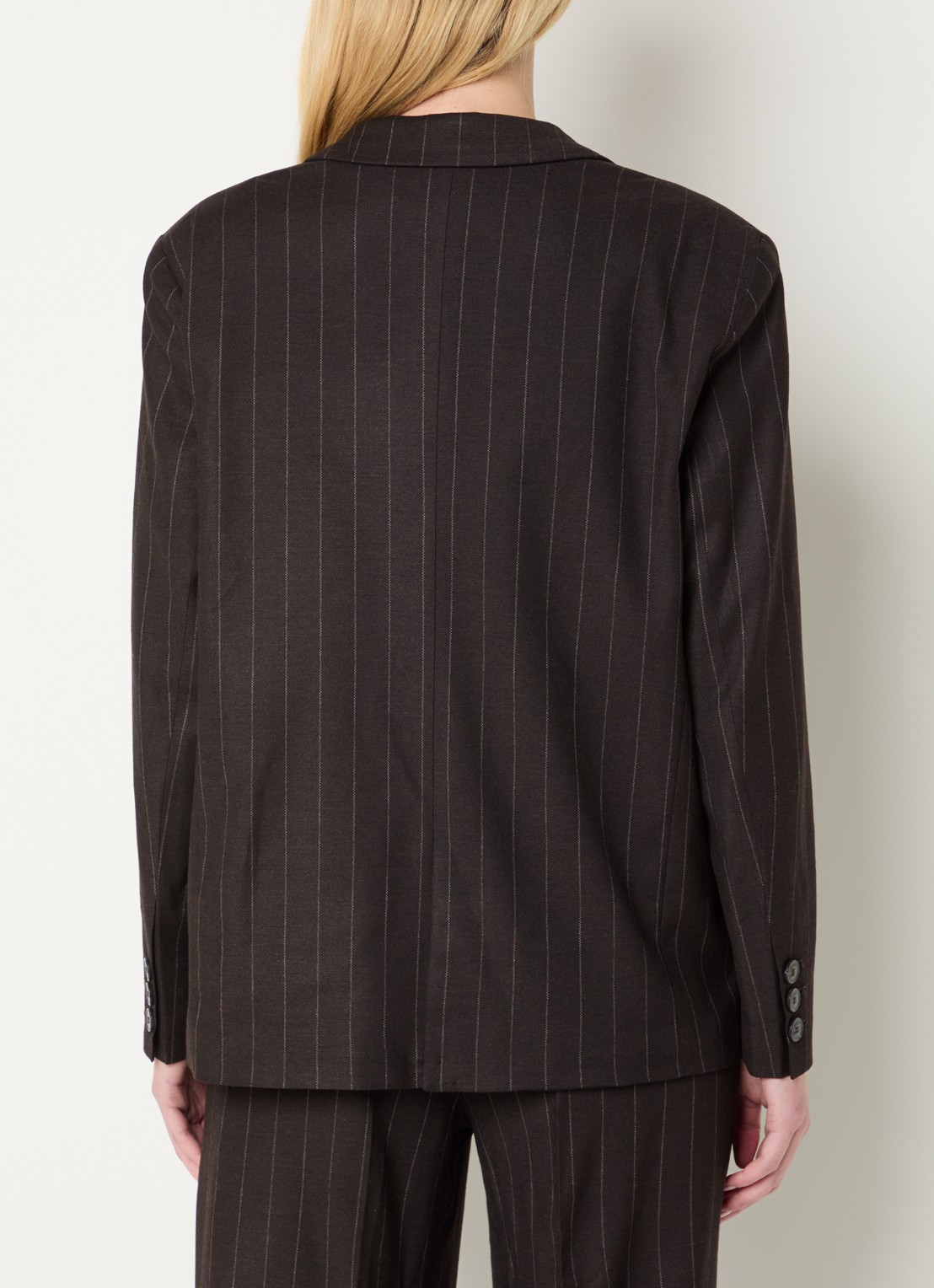 ba&sh Hocee blazer in wolblend met streepprint en klepzakken - achterkant donkerbruin
