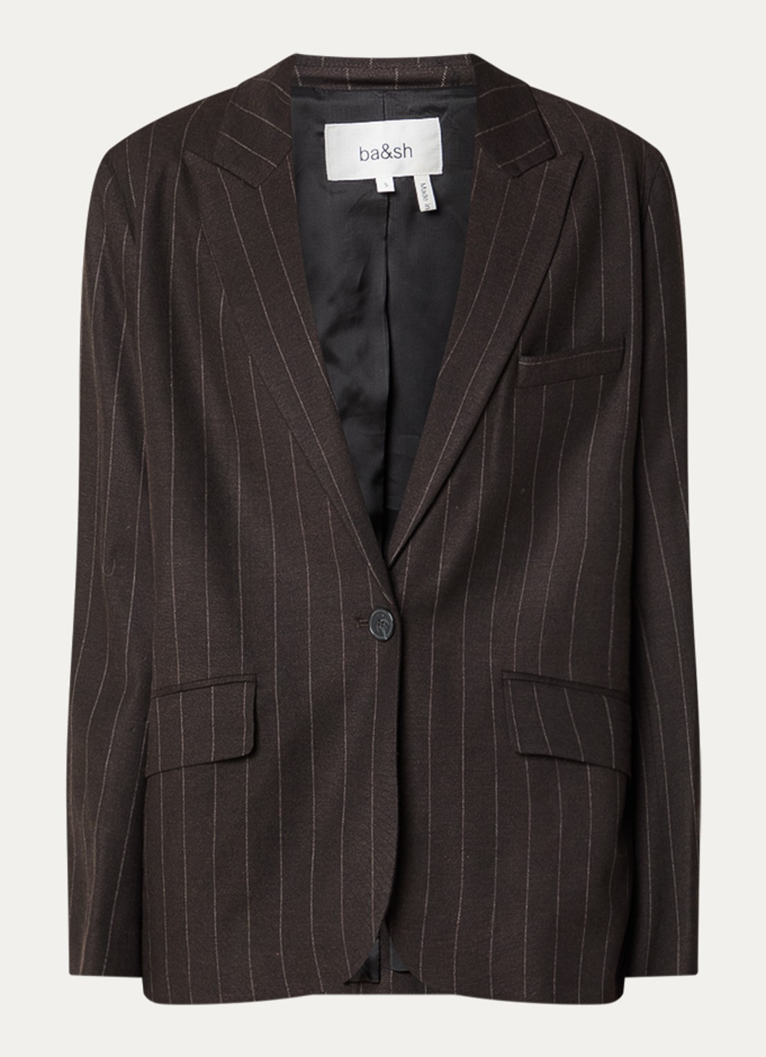 ba&sh Hocee blazer in wolblend met streepprint en klepzakken - voorkant 3 donkerbruin