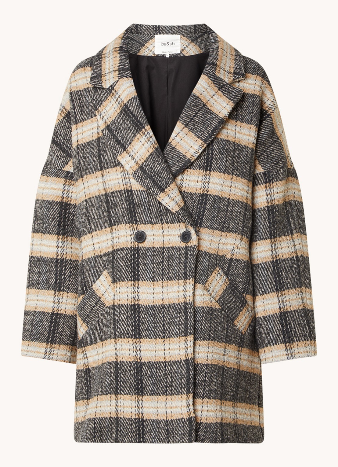 ba&sh Holf oversized double-breasted mantel in wolblend - voorkant 2 donkerbeige